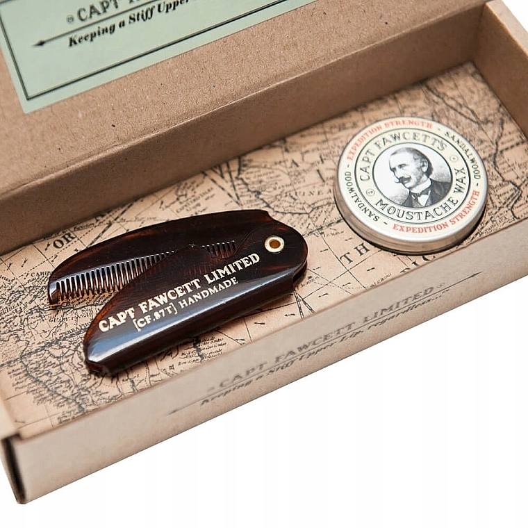 Набір - Captain Fawcett Moustache Wax & Folding Pocket Moustache Comb (CF.87T) (wax/15ml + comb/1pcs) — фото N1