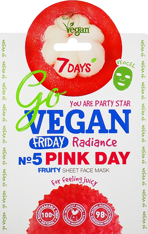 Тканинна маска для обличчя "Для тих, хто любить соковитіше" - 7 Days Go Vegan Friday Pink Day — фото N1