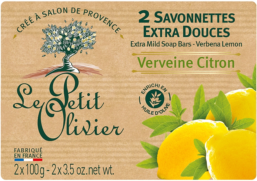 Мыло экстранежное, с экстрактом вербены и лимона - Le Petit Olivier 2 extra mild soap bars-Verbena and Lemon