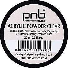 Акриловая пудра прозрачная - PNB Acrylic Powder Clear — фото N1