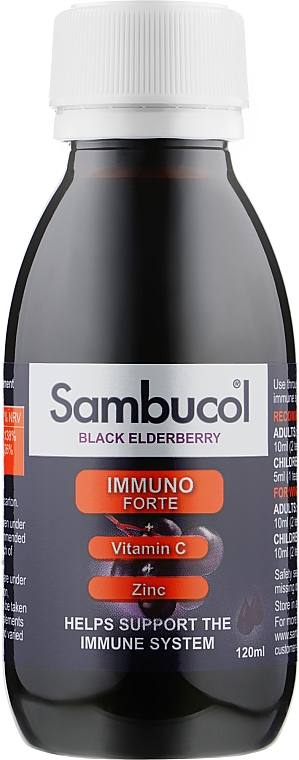 Сироп для імунітету "Чорна бузина + вітамін С + цинк" - Sambucol Immuno Forte Liquid — фото N1