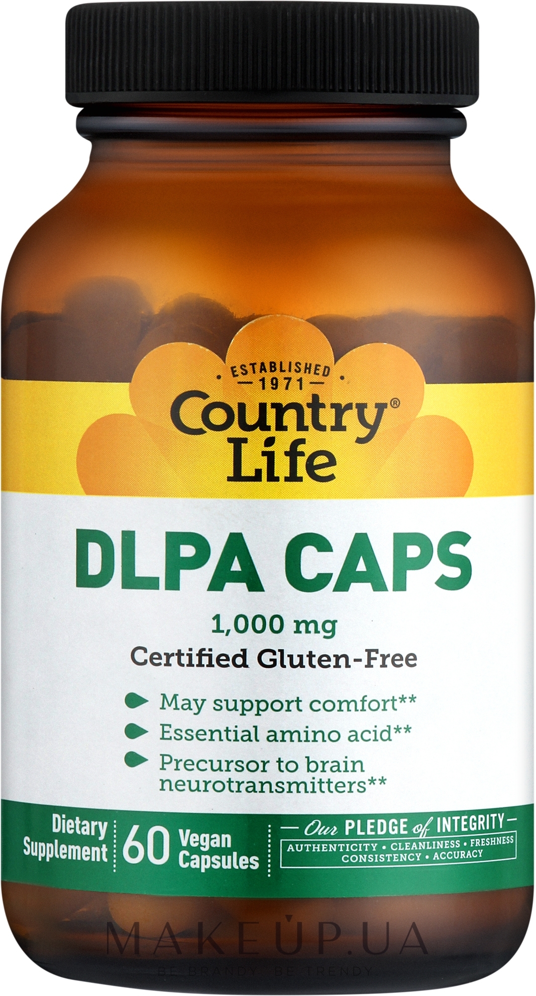 Харчова добавка "DL-фенілаланін" у капсулах, 1000 мг - Country Life DLPA Caps — фото 60шт