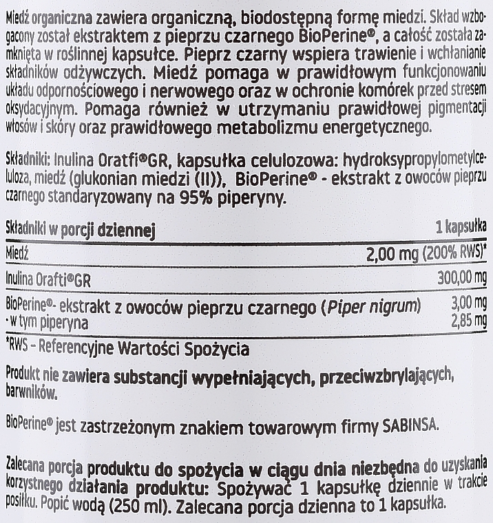 Харчова добавка "Органічна мідь" 60 шт. - Pharmovit Clean Label — фото N2