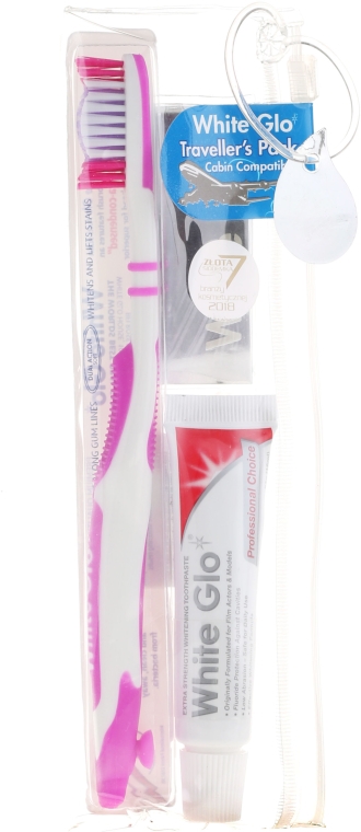 Дорожный набор для гигиены полости рта, розовый - White Glo Travel Pack (t/paste/24g + t/brush/1 + t/pick/8) — фото N1