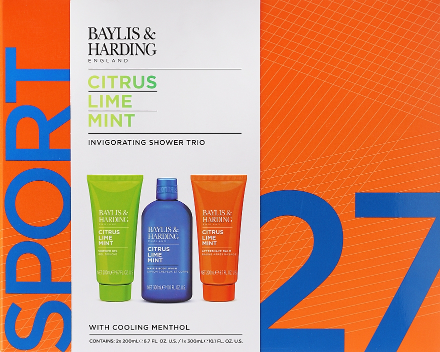 Набор - Baylis & Harding Men's Citrus Lime & Mint Invigoration Shower Trio (sh/gel/300ml + h/b/wash/300ml + ash/balm/200ml) — фото N1