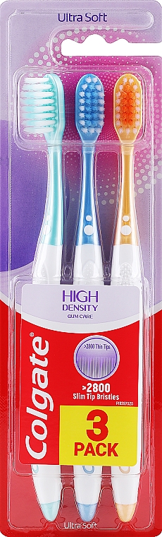 Набір зубних щіток, ультрам'які, зелена + синя + помаранчева - Colgate High Density Gum Care — фото N1