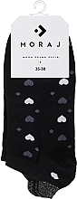 Женские хлопковые носки с запятником, черные в сердечки - Moraj — фото N1