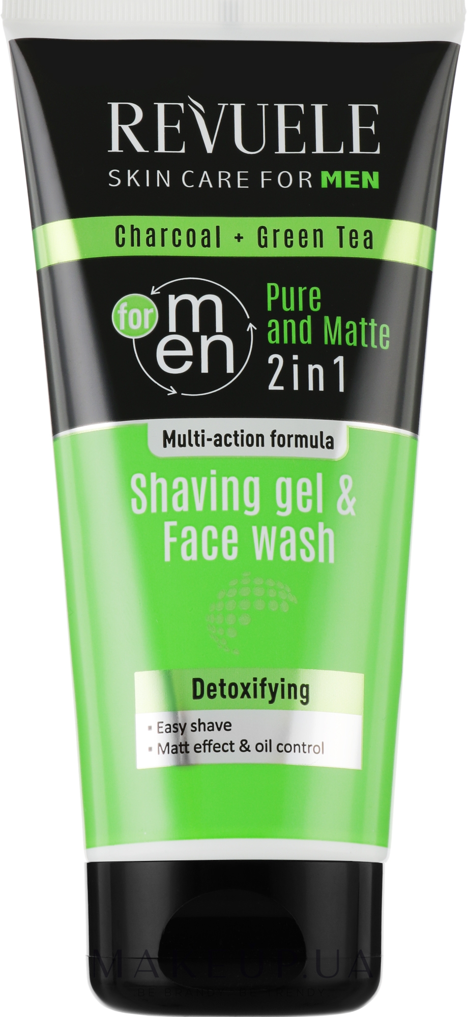 Гель для бритья и умывания 2в1 - Revuele Men Care Charcoal & Green Tea Shaving Gel & Face Wash — фото 180ml