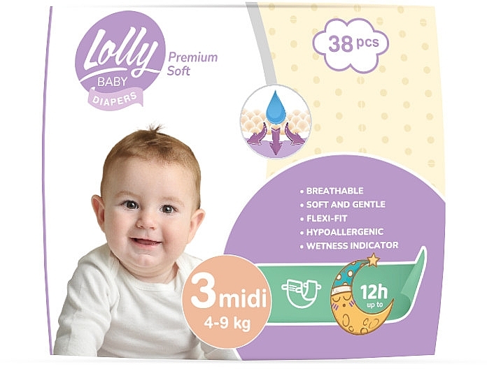 Подгузники Premium Soft Mini 3, 4-9 кг, 38 шт. - Lolly — фото N1