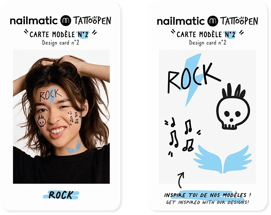 Набір для тимчасових тату - Nailmatic Tattoopen Duo Set Rock (pen/2x2.5g + kards/4pcs) — фото N4