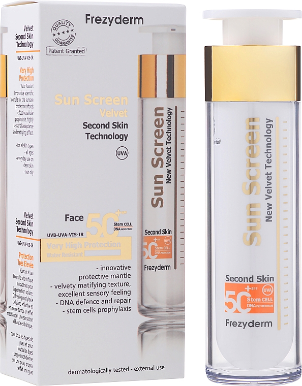 Сонцезахисний крем для обличчя - Frezyderm Sun Screen Velvet Face Cream SPF 50+ — фото N2