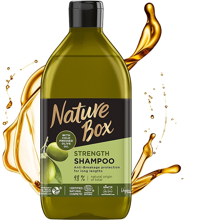 Шампунь для зміцнення довгого волосся та протидії ламкості з оливковою олією холодного віджиму - Nature Box Strength Vegan Shampoo With Cold Pressed Olive Oil — фото N2