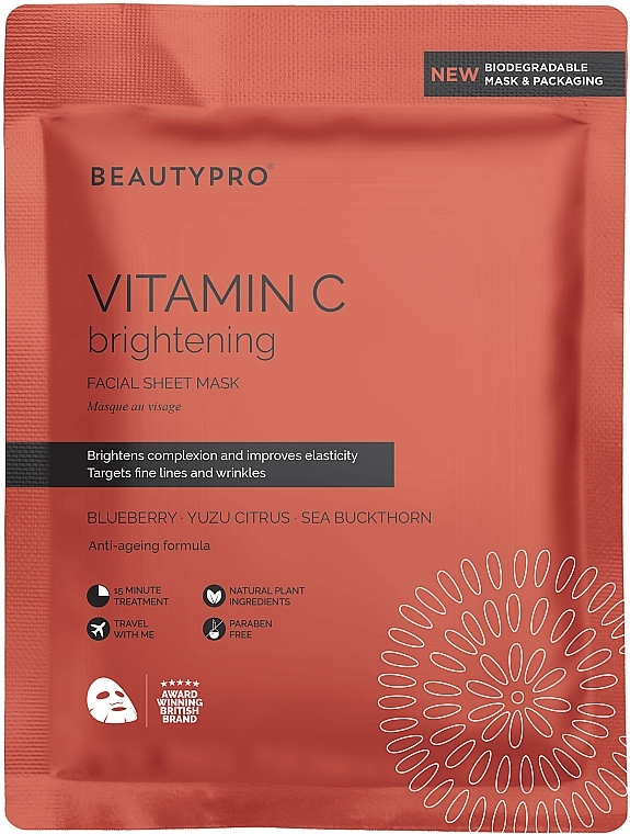 Колагенова маска для обличчя, з вітаміном С - BeautyPro Collagen Mask Brightening Vitamin C — фото N1