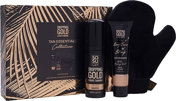 Набір - Sosu By SJ Dripping Gold Tan Essentials Set (mousse/150ml + highlighter/100ml + glove/1pc) — фото N1