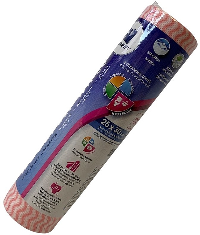 Універсальні серветки, спанлейс, рожева хвиля, 25x30 см, 30 шт. - Aquasoft Woodpulp Wipes  — фото N4