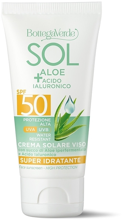 Сонцезахисний крем для обличчя - Bottega Verde Sol Aloe + Hyaluronic Acid Face Sunscreen SPF50 — фото N1