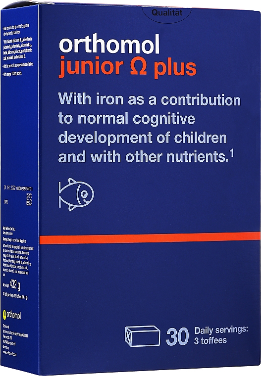 Вітаміни для дітей, жувальні іриски, коробка - Orthomol Junior Omega Plus