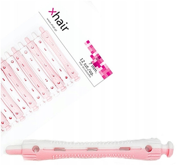 Бигуди-коклюшки для холодной завивки, длина 7 см, d7 мм, бело-розовые, 12 шт - Xhair — фото N3