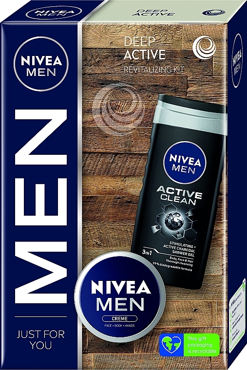 Набір - Nivea Men Deep Active Body Care Gift Set (sh/gel/250ml + b/cr/75ml) — фото N1