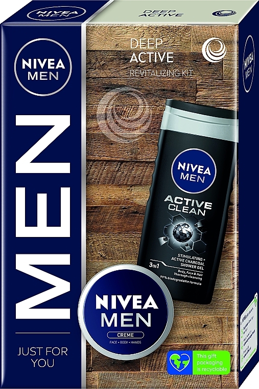 Набор - Nivea Men Deep Active Body Care Gift Set (sh/gel/250ml + b/cr/75ml) — фото N1