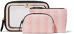 Парфумерія, косметика Косметичка 3в1, біло-рожева смужка - Victoria's Secret 3-Piece Makeup Bag Iconic Stripe
