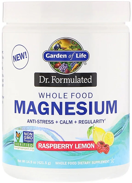 Цельнопищевой магний со вкусом малины и лимона, порошок - Garden of Life Dr. Formulated — фото N2