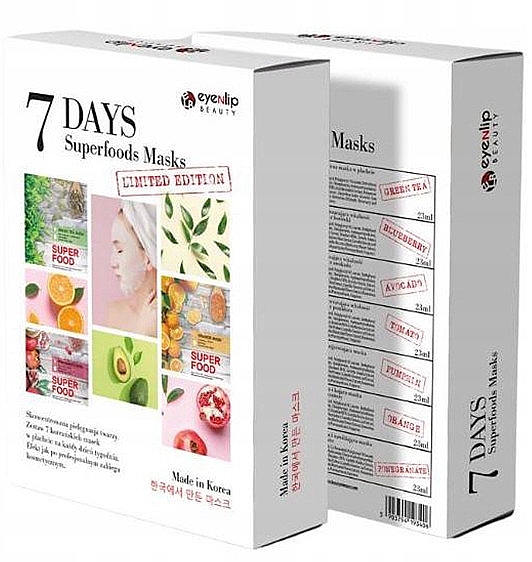 Набір тканинних масок, 7 продуктів - Eyenlip Beauty 7 Days Super Food Masks — фото N1