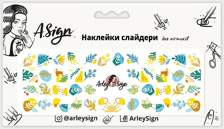 Наклейка-слайдер для нігтів "Жовто-синя легкість" - Arley Sign — фото N1