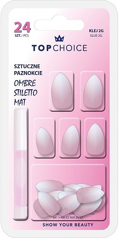 Накладні нігті "Ombre Stiletto Mat", 78194 - Top Choice — фото N1