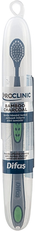 Зубная щетка с бамбуковым углем 512575, мягкая, в дорожном кейсе, черная с серым - Difas Pro-Сlinic Bamboo Charcoal — фото N1