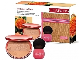 Духи, Парфюмерия, косметика Набор - Clarins Summer In Rose Gift Set (powder/19g + brush/1pc + pouch/1pc)
