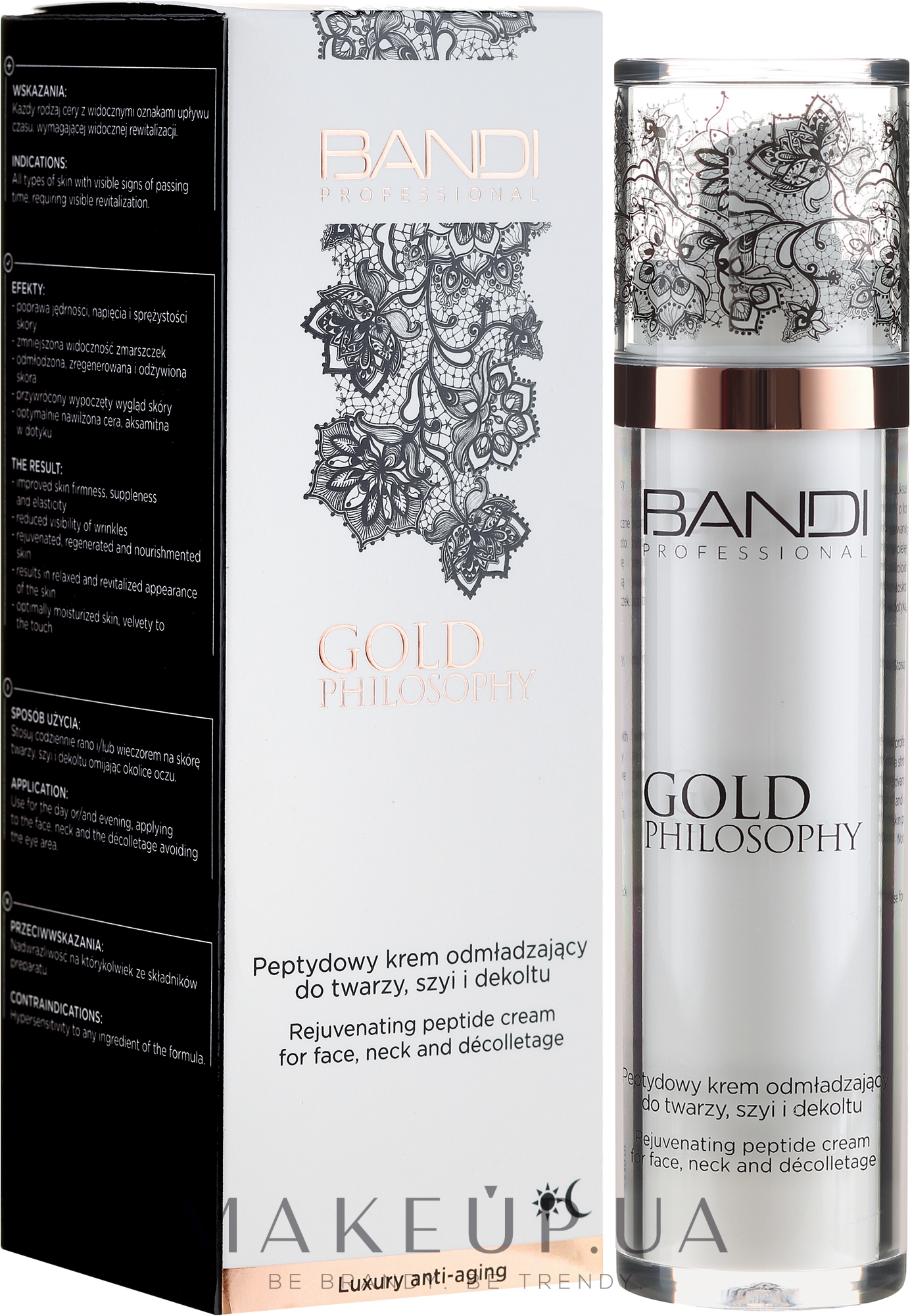 Омолоджувальний пептидний крем для обличчя, шиї і декольте - Bandi Professional Gold Philosophy Rejuvenating Peptide Cream — фото 50ml