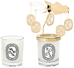 Парфумерія, косметика Набір - Diptyque Carrousel Candle Gift Box Roses & Mimosa (candle/2x70g  + acc)