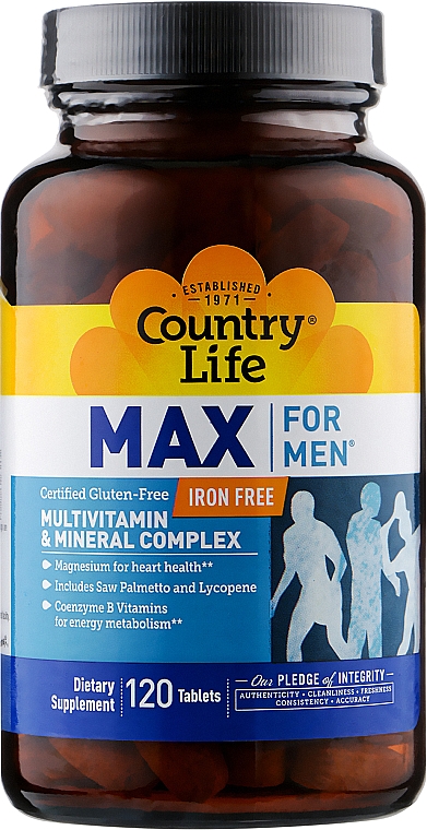 Вітамінно-мінеральний комплекс для чоловіків без заліза - Country Life Max For Men Free Iron — фото N1