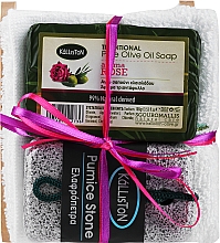 Набор, мыло с ароматом розы - Kalliston (soap/100g + soap/dish/1pc + stone/1pc + towel/1pc) — фото N1
