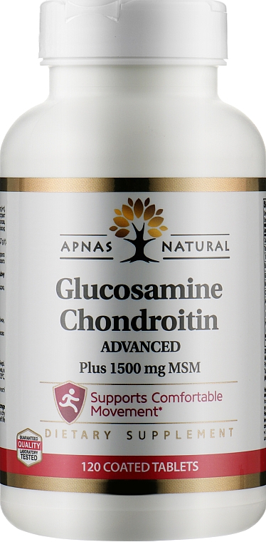 Пищевая добавка "Глюкозамин и хондроитин с усовершенствованной формулой", 120 таблеток - Apnas Natural — фото N1