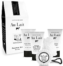 Набор - Scottish Fine Soaps Au Lait Pamper Kit (shm/75ml + sh/cr/75ml + b/but/75ml + soap/40g + b/puff) — фото N1