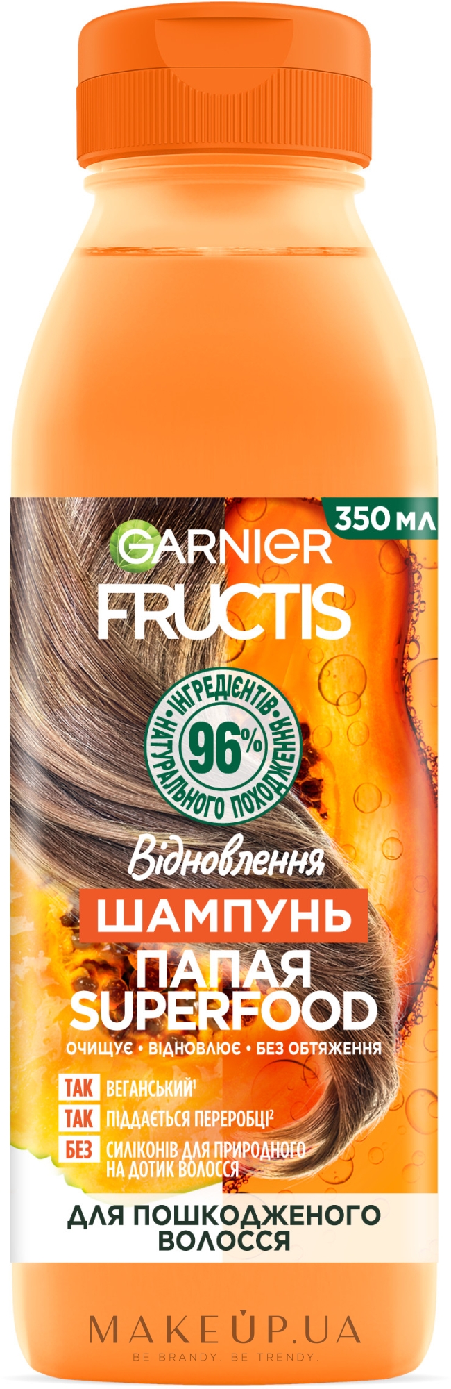 Шампунь "Папайя", восстановление для поврежденных волос - Garnier Fructis Superfood — фото 350ml
