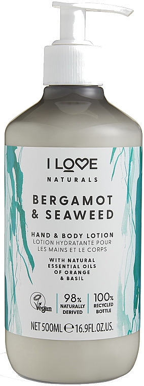 Зволожувальний лосьйон для рук і тіла "Бергамот і водорості" - I Love Naturals Bergamot & Seaweed Hand & Body Lotion — фото N1