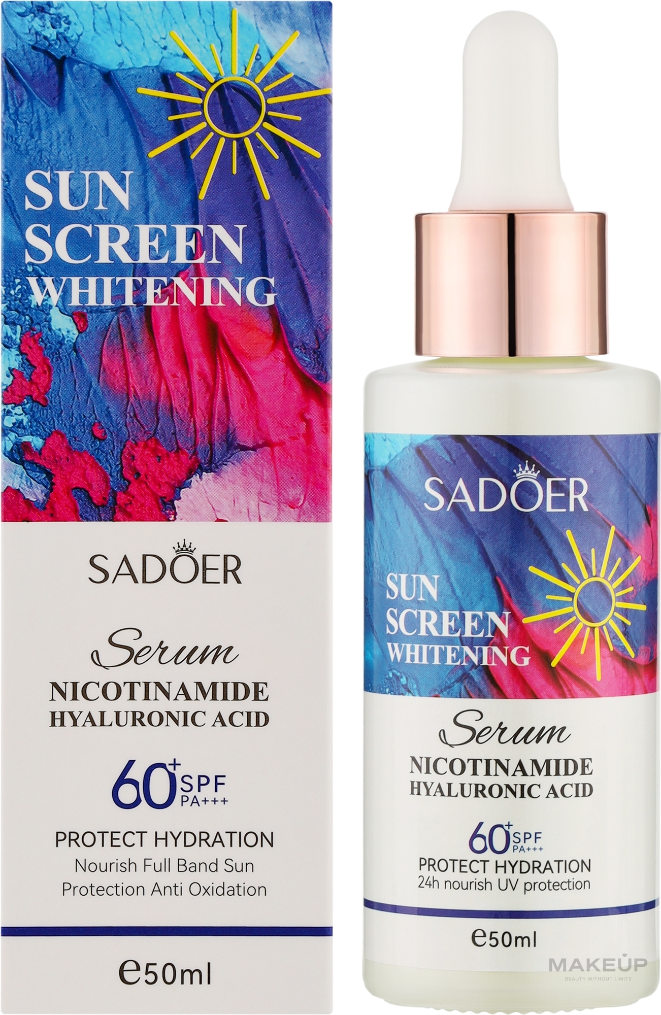 Солнцезащитная сыворотка с гиалуроновой кислотой - Sadoer Sunscreen Whitening Essence SPF60+/PA + + — фото 50ml