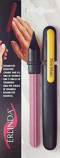 Керамическая пилочка для ногтей в черном кейсе, желтая клипса - Erlinda Solingen NailMaid Ceramic Nail File In Black Case With Clip — фото N1