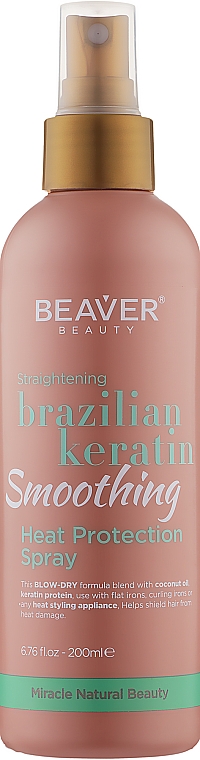 Термозахисний спрей з кератином для еластичності волосся - Beaver Professional Brazilian Keratin Smoothing Heat Protection Spray — фото N1