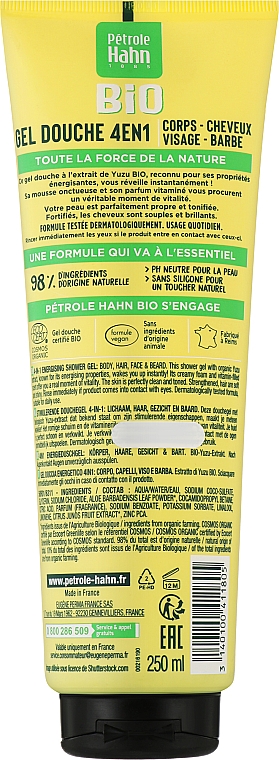 Бодрящий гель для душа с экстрактом юдзу - Eugene Perma Petrole Hahn Bio 4In1 Energizing Shower Gel — фото N2