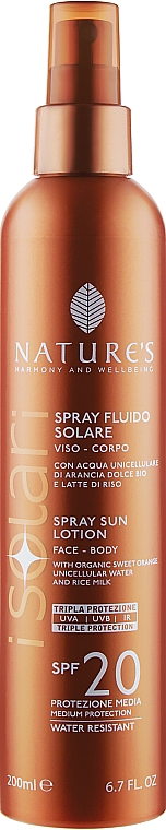 Сонцезахисний спрей для обличчя й тіла - Nature's I Solari Spray Sun Lotion SPF 20