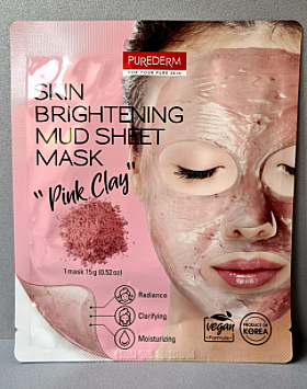 Грязьова освітлювальна маска з рожевою глиною "Pink Clay" - Purederm Brightening Mud Sheet Mask — фото N1