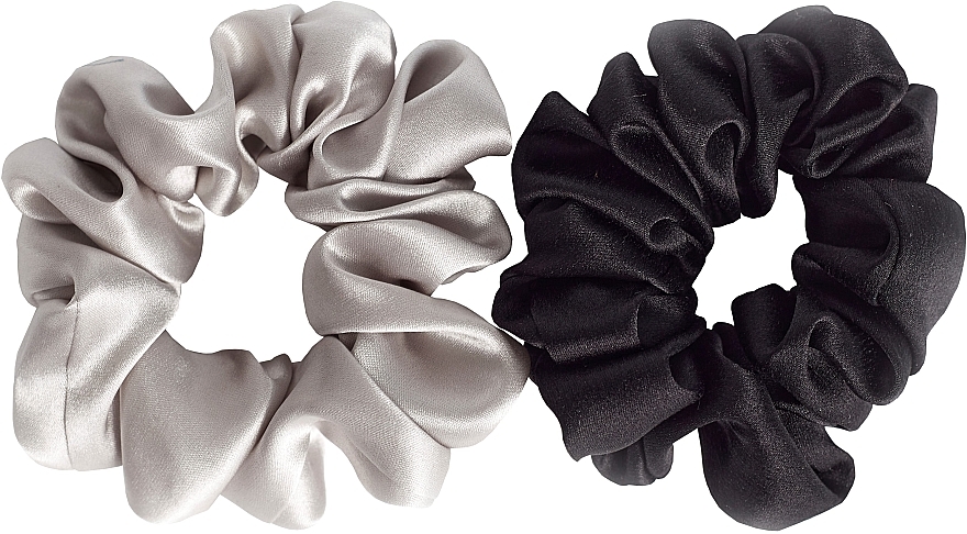 Набор резинок из натурального шелка, размер M, серая+черная - de Lure Scrunchie Set  — фото N1