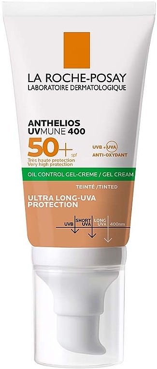 Сонцезахисний тональний гель-крем з матуючим ефектом для жирної чутливої шкіри обличчя, дуже високийрівень захисту від UVB та дуже довгих UVA променів SPF 50+ - La Roche-Posay Anthelios Tinted Gel-Cream SPF50+