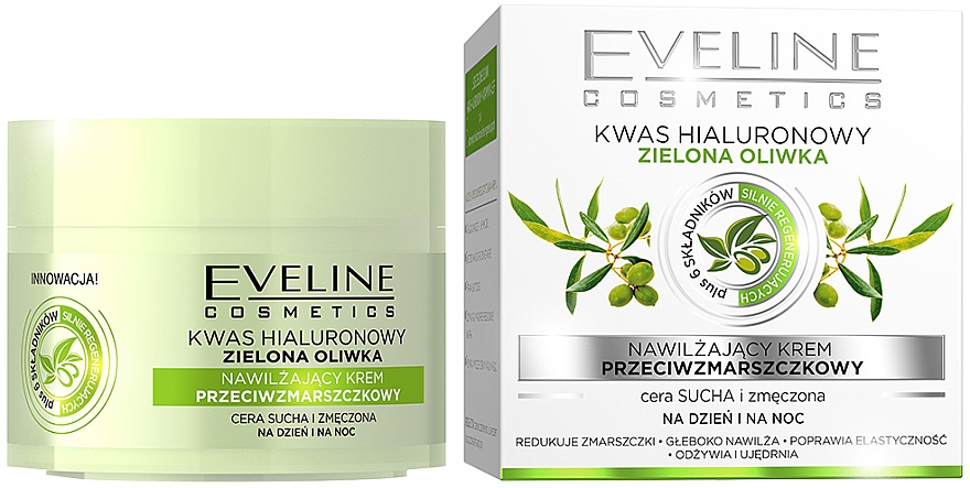 Зволожувальний крем проти зморшок для сухої та втомленої шкіри - Eveline Cosmetics Green Olive Moisturising Anti-Wrinkle Cream