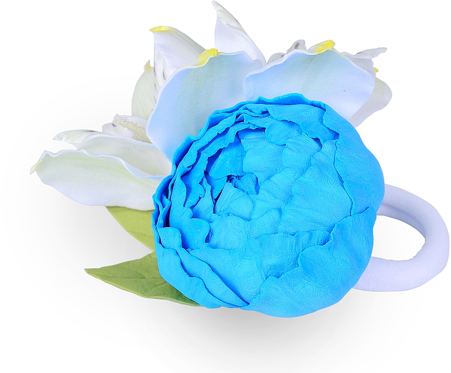 Резинка для волосся ручної роботи "Блакитна півонія з альстремеріями" - Katya Snezhkova — фото N2