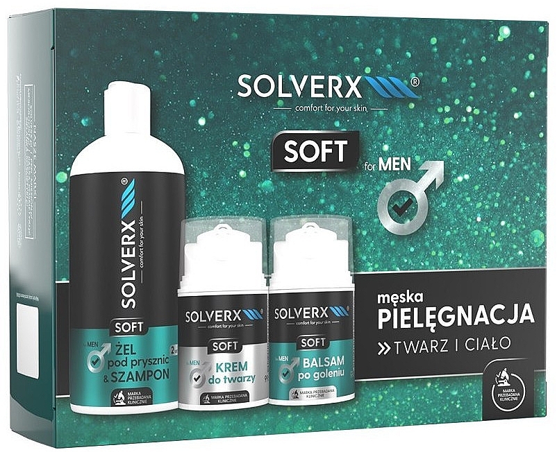 Набор - Solverx Men Soft (ash/balm/50 ml + f/cr/50 ml + sh/gel/400 ml) — фото N1